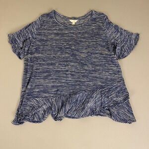 Terra & Sky Blouse Top Plus Size 2X‎ (20W-22W) Blue Striped Ruffle Hem
